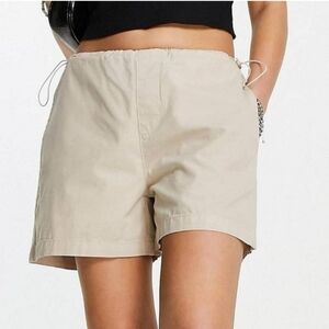 Collusion cargo parachute Cotton bermuda shorts. Beige, Side Drawstrings, Sz 6